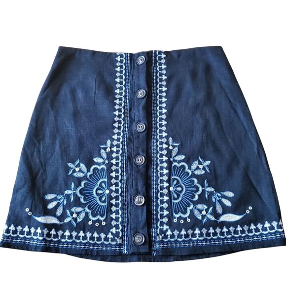 francesca's Beautiful BOHO Embroidered Linen Blend Skirt Size Med NWT - Picture 3 of 15
